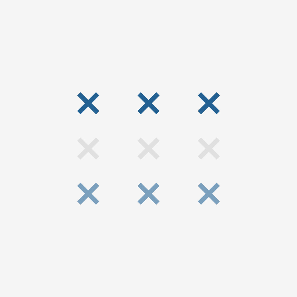 9 X's in a square grid in different shades of green