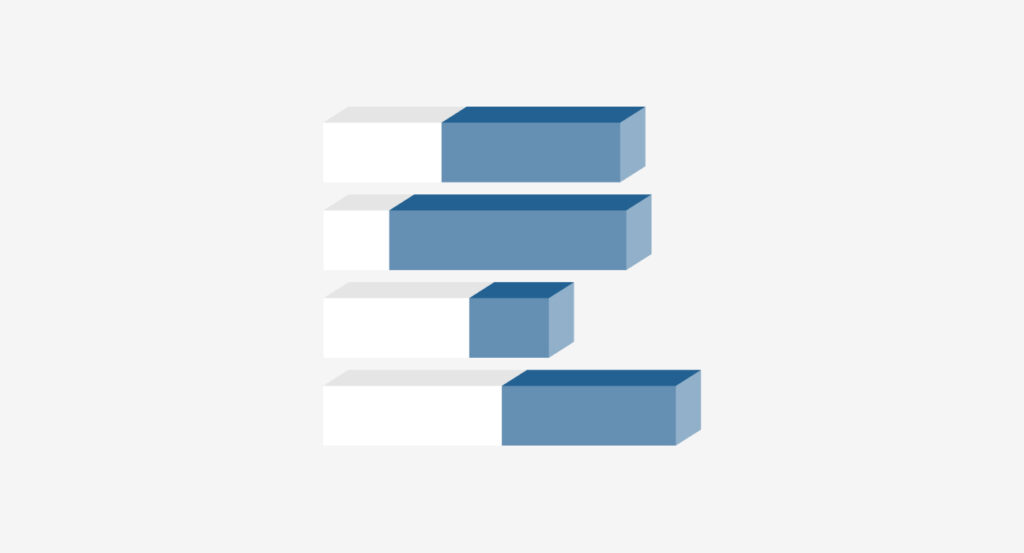 An illustration of 4 bars suggesting a bar graph with white segments on the left side and green on the right