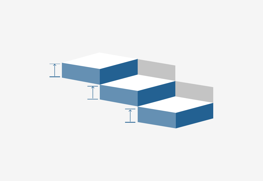 A graphic illustration of 3 square steps with measurement lines eluding to the height of each